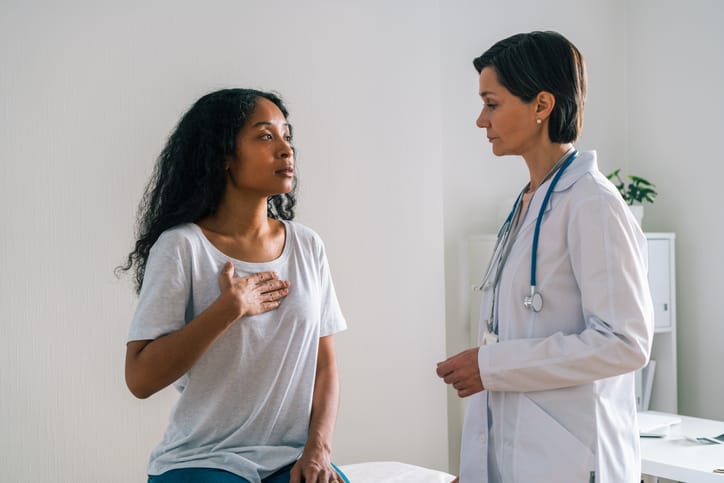 Photo shows woman patient with doctor