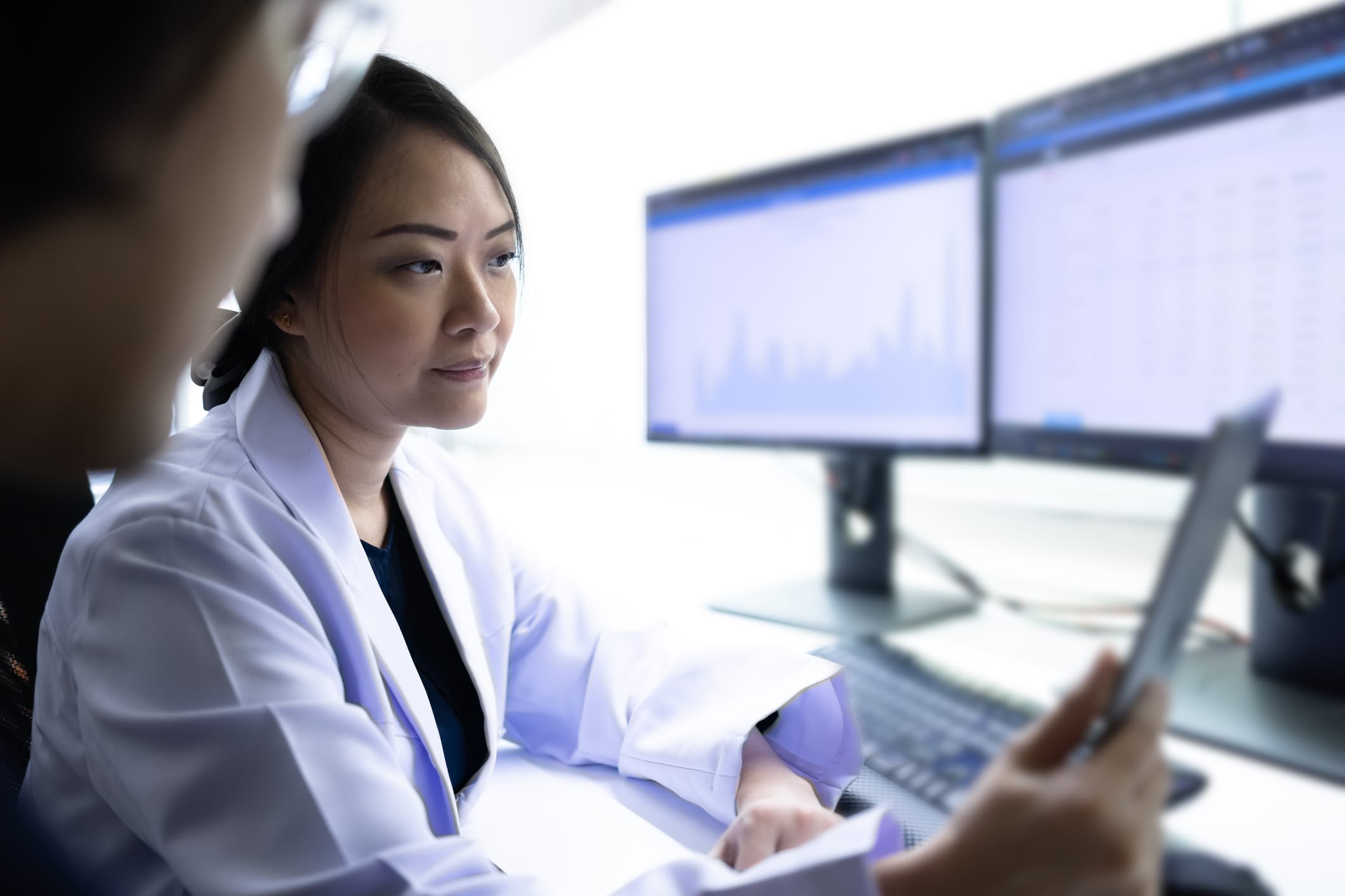 Medical researchers working on data set